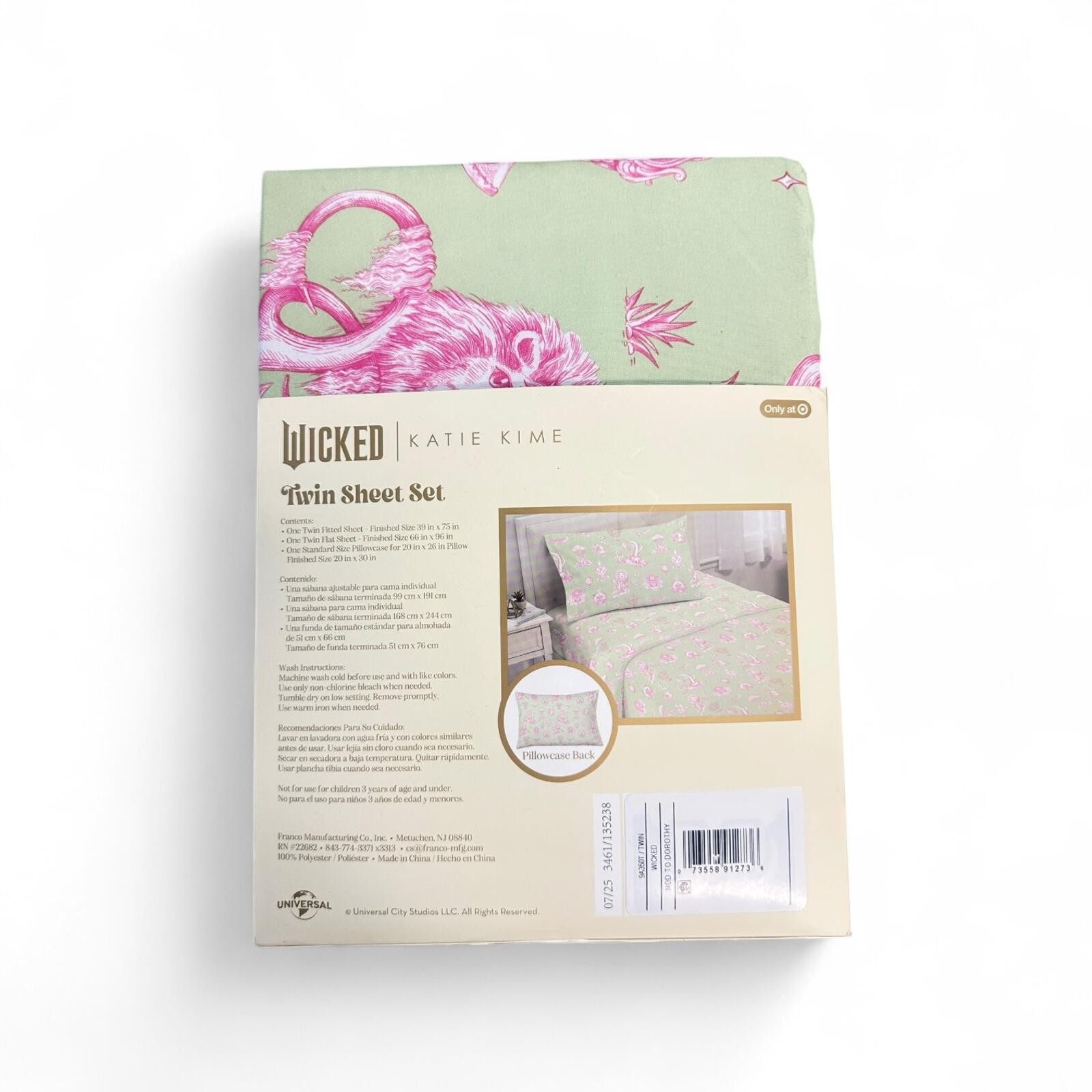 Wicked Katie Kime Twin Sheet Set Green Pink Toile NEW Soft Targe - photo 3