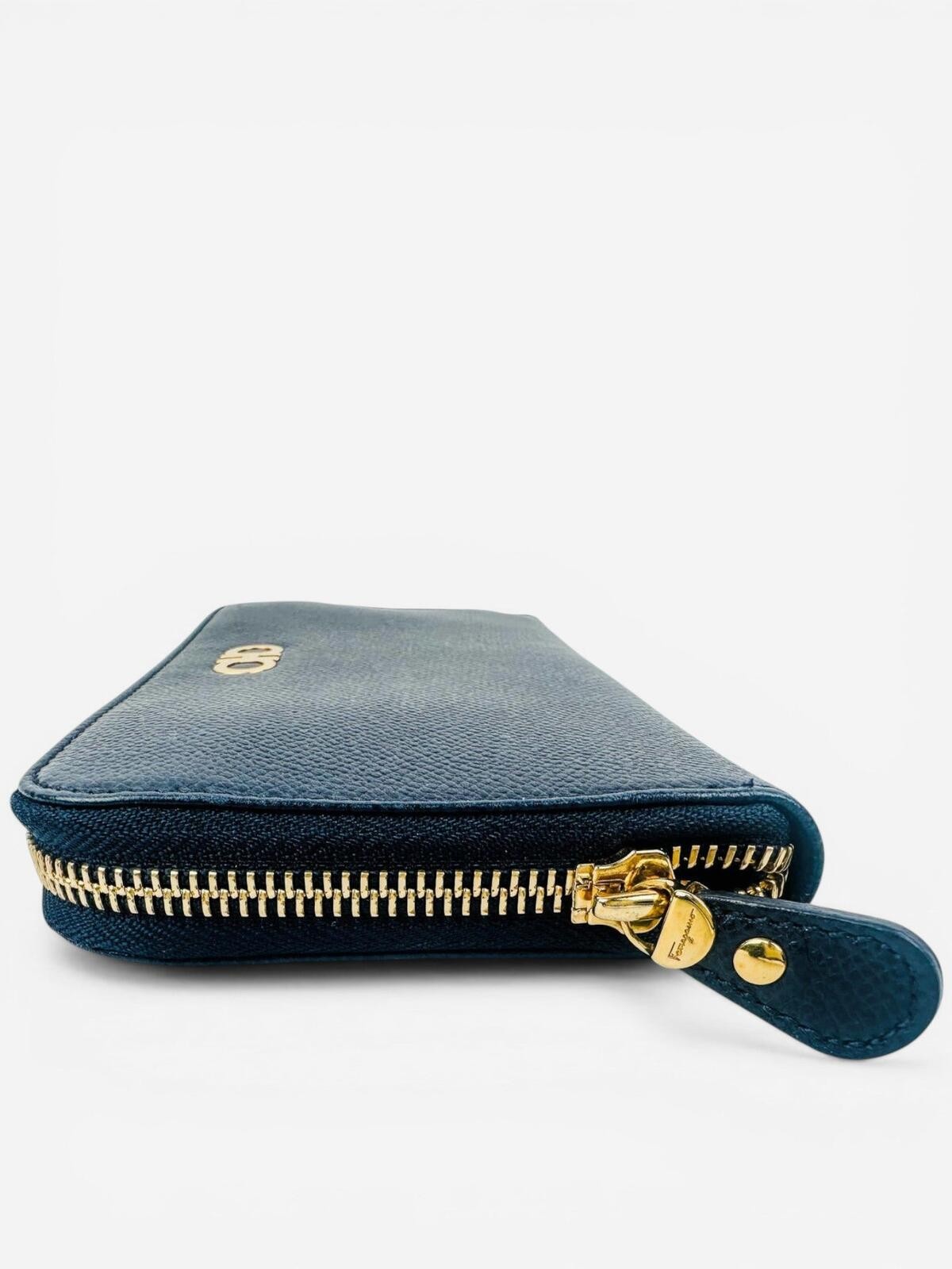 Salvatore Ferragamo Gancini Zip-Around Wallet Navy Leather Gold - photo 2