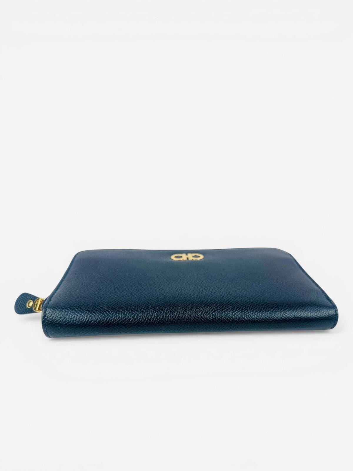 Salvatore Ferragamo Gancini Zip-Around Wallet Navy Leather Gold - photo 3