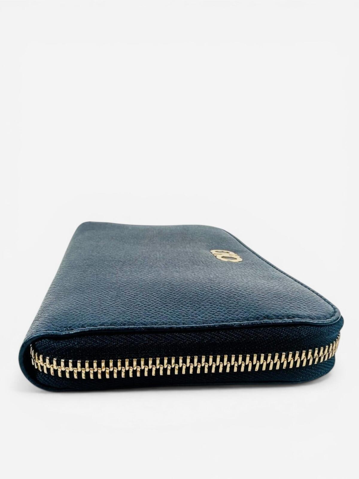 Salvatore Ferragamo Gancini Zip-Around Wallet Navy Leather Gold - photo 4