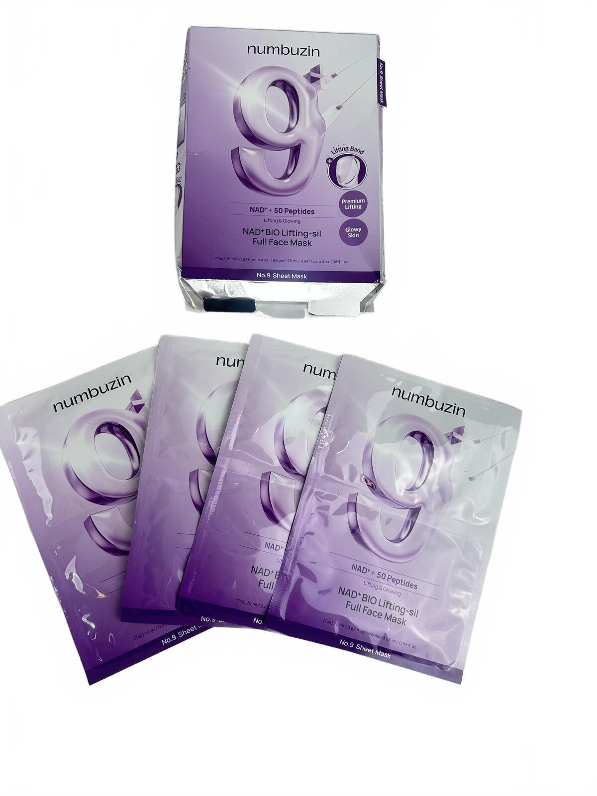 numbuzin No.9 NAD+ Bio Lifting Full Face Mask 4pcs K-Beauty NIB