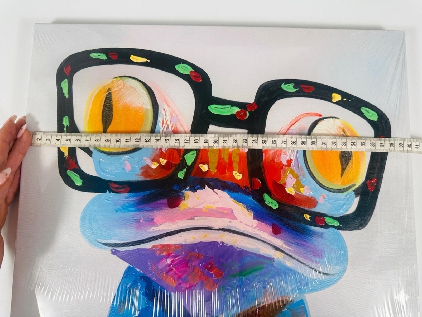 Colorful Frog Canvas Painting w Glasses Hand Painted Oil Art 40x - photo 3