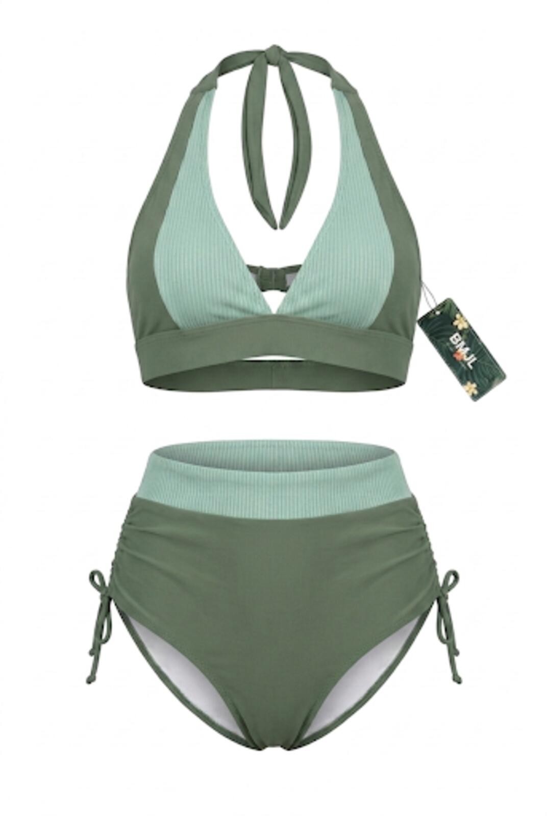 NWT Olive Green Ribbed High Waist Bikini Set XS-S