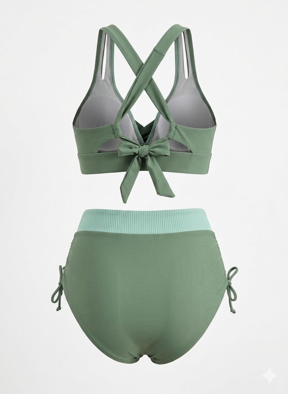 NWT Olive Green Ribbed High Waist Bikini Set XS-S - photo 2