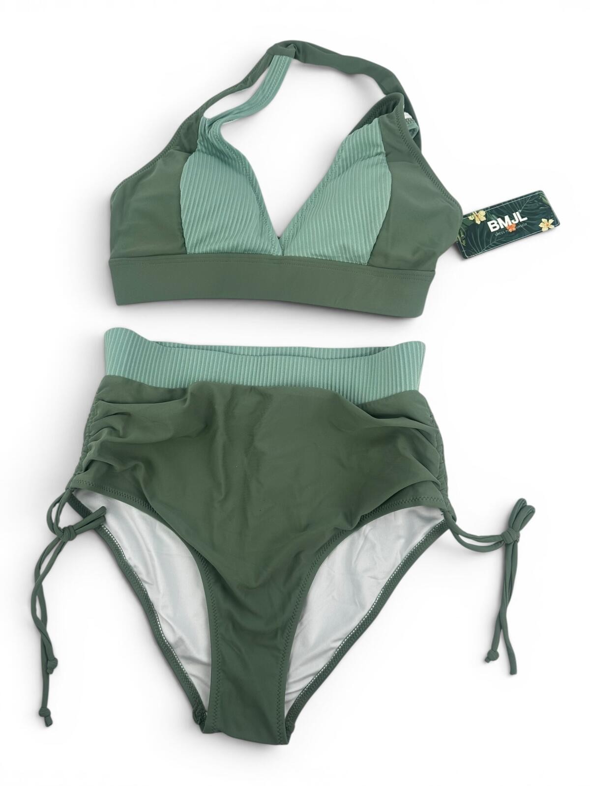 NWT Olive Green Ribbed High Waist Bikini Set XS-S - photo 3