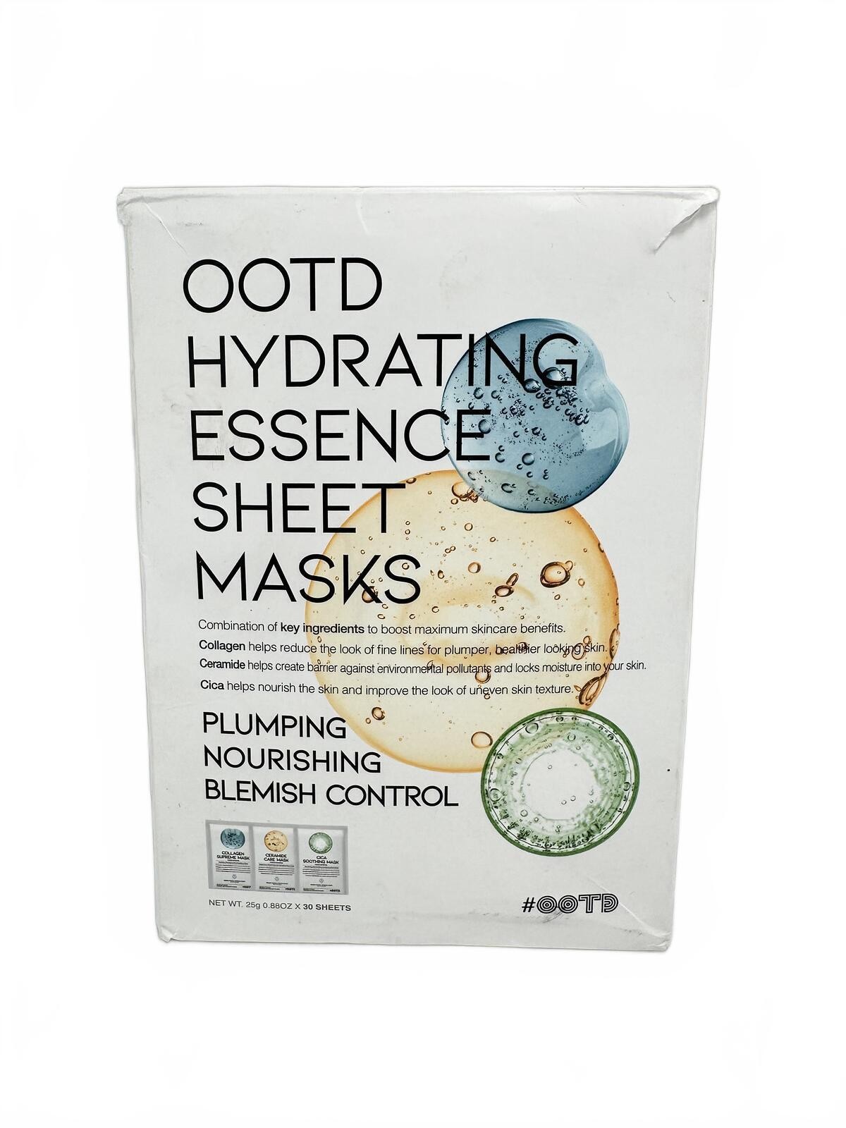 OOTD Hydrating Essence Sheet Masks 30 Pack Collagen Ceramide Cic