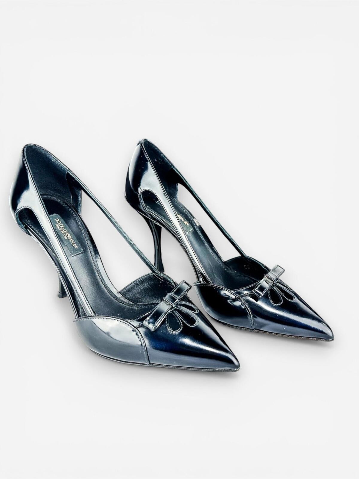 Dolce & Gabbana Black Patent Leather Bow Stiletto Pump EU 35.5 U