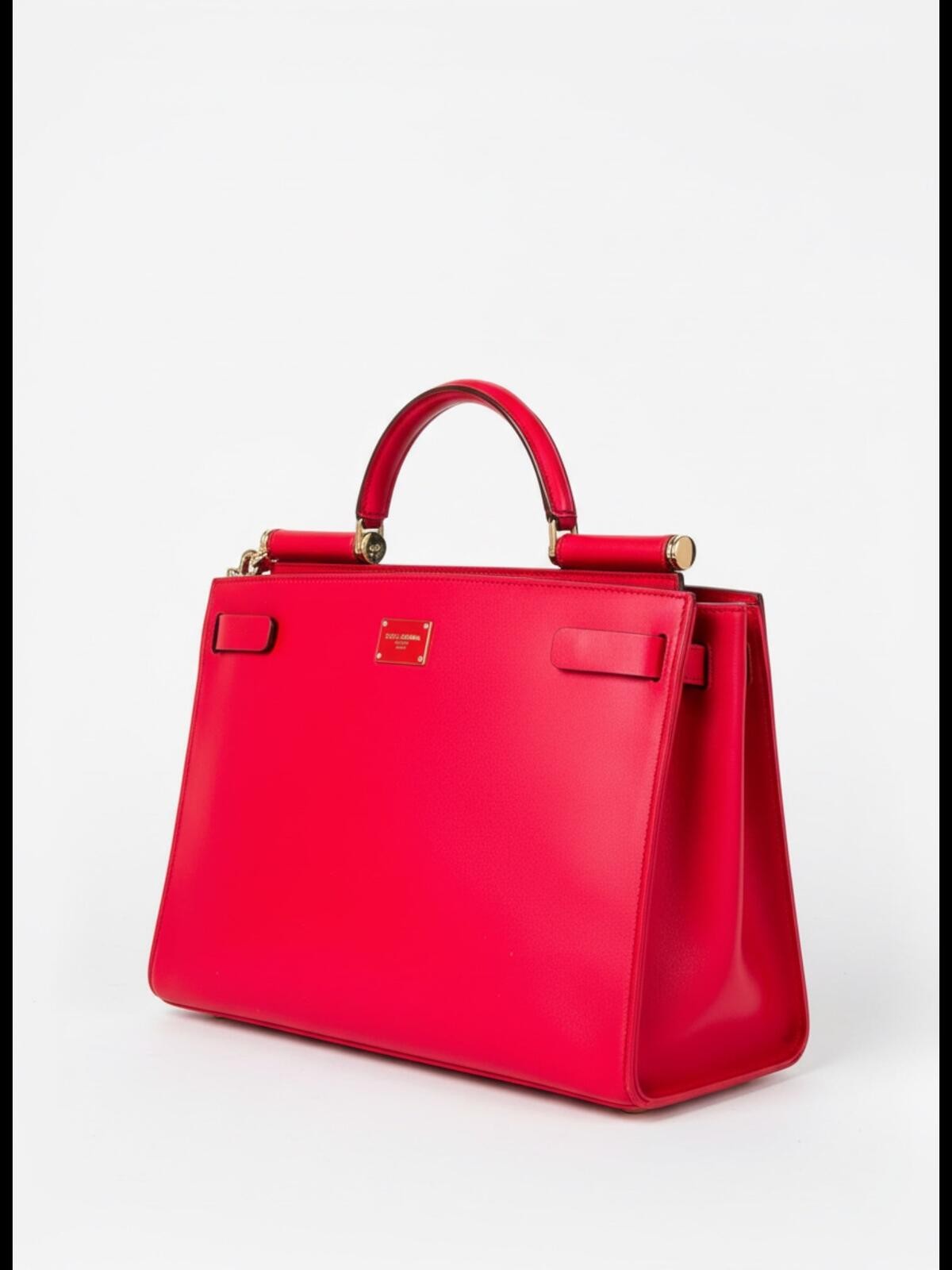 Dolce & Gabbana Sicily 62 Red Calfskin Top Handle Bag Gold Hardw