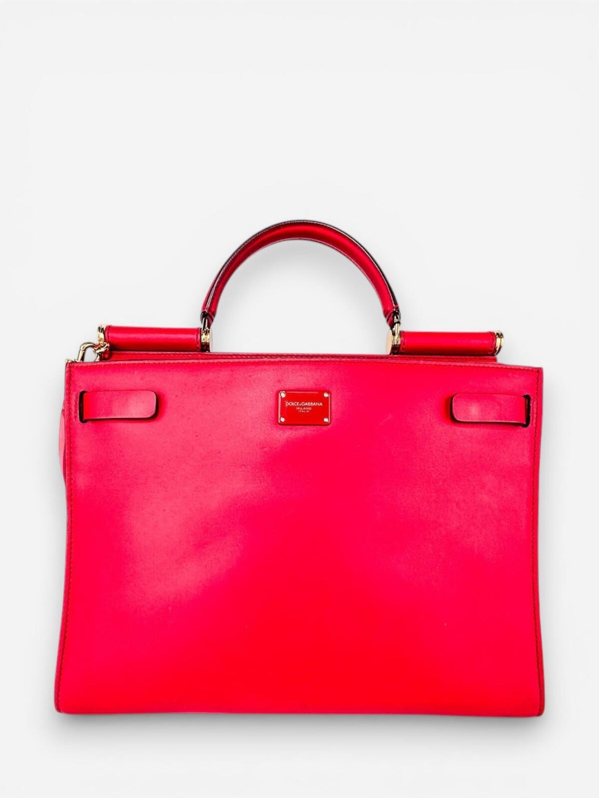Dolce & Gabbana Sicily 62 Red Calfskin Top Handle Bag Gold Hardw - photo 2