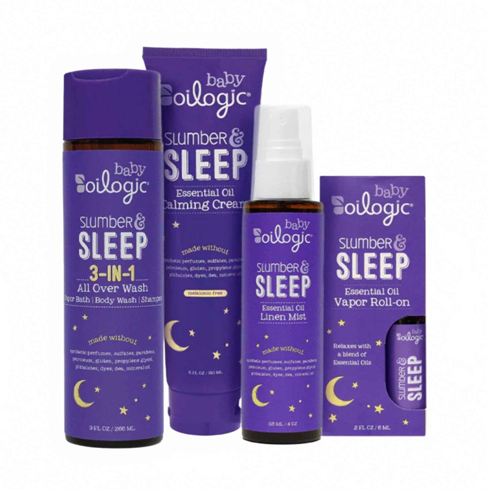 Baby Oilogic Slumber Sleep 4pc Set Wash Cream Mist Roll-On