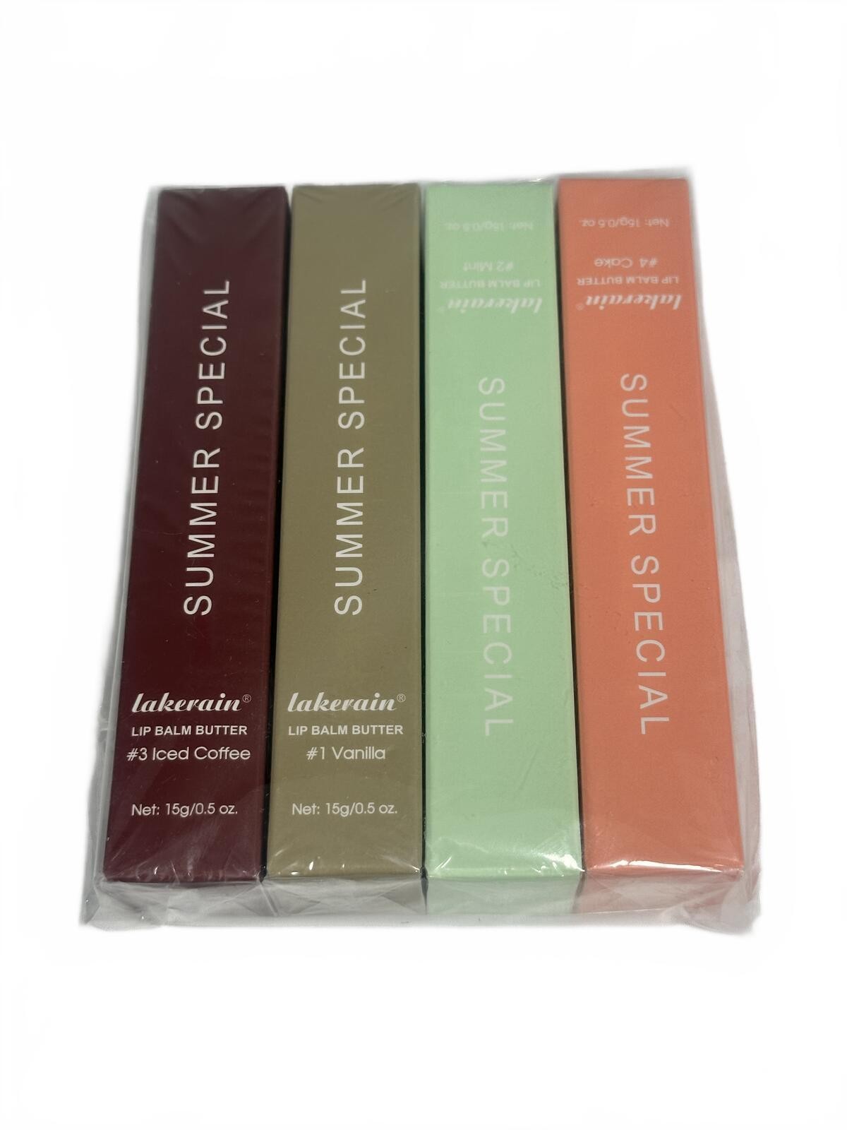 Lakerain Lip Balm Butter Set 4pc Vanilla Coffee Cake Mint NEW Se