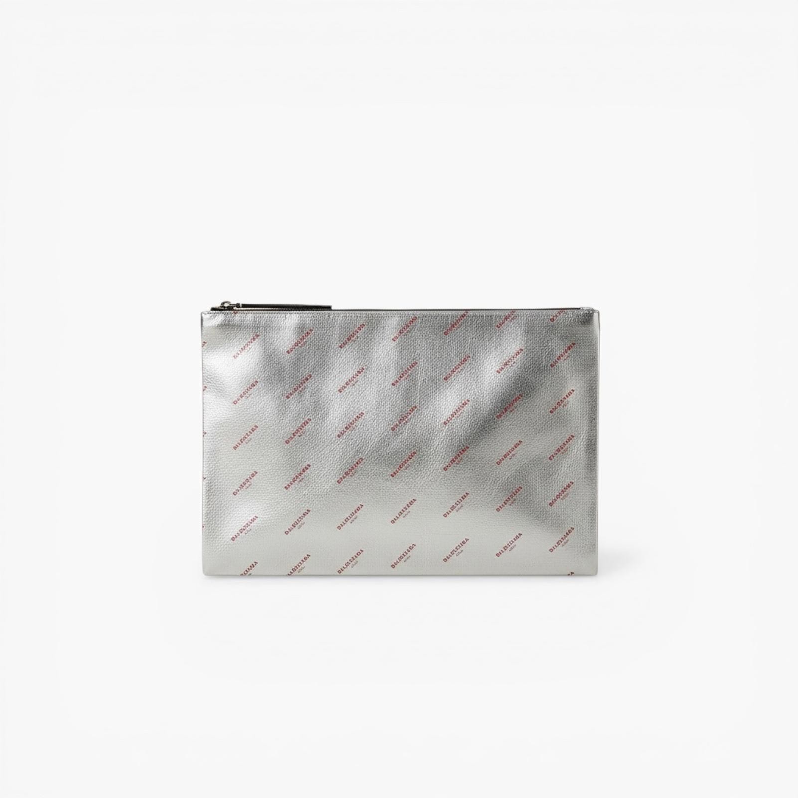 Balenciaga Metallic Silver Logo Leather Pouch - photo 2