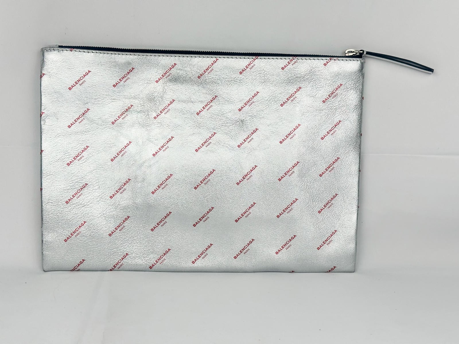 Balenciaga Metallic Silver Logo Leather Pouch - photo 3