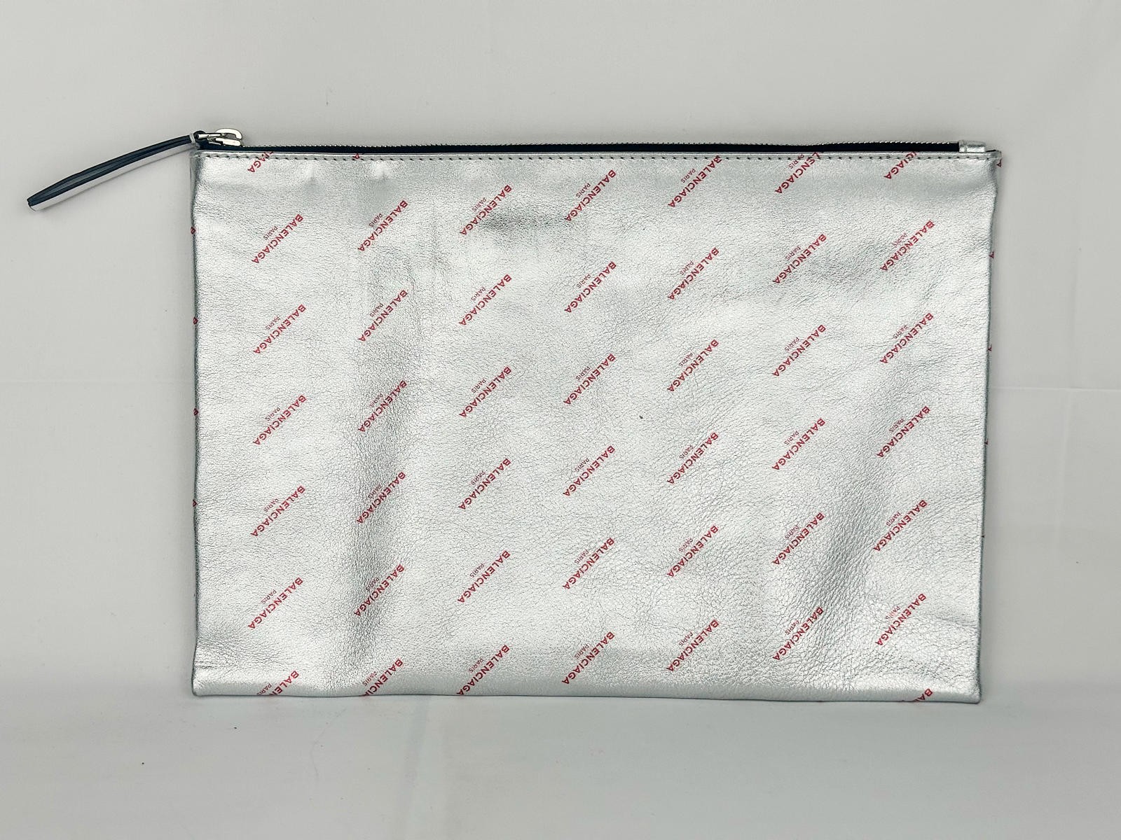 Balenciaga Metallic Silver Logo Leather Pouch - photo 4