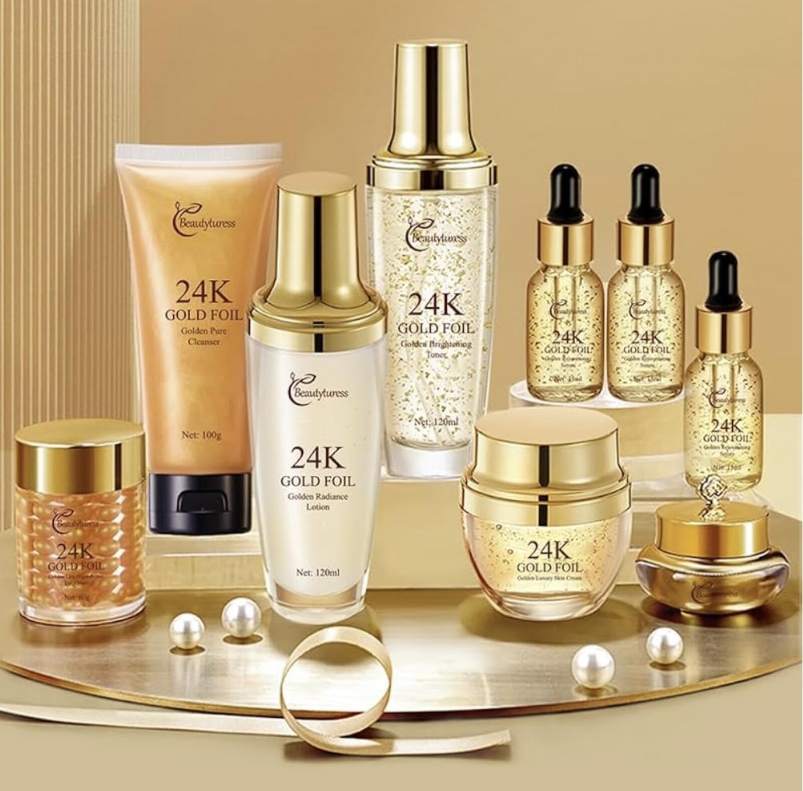 24K Gold Foil Skincare Set 9pc Korean Beauty Anti Aging Facial K