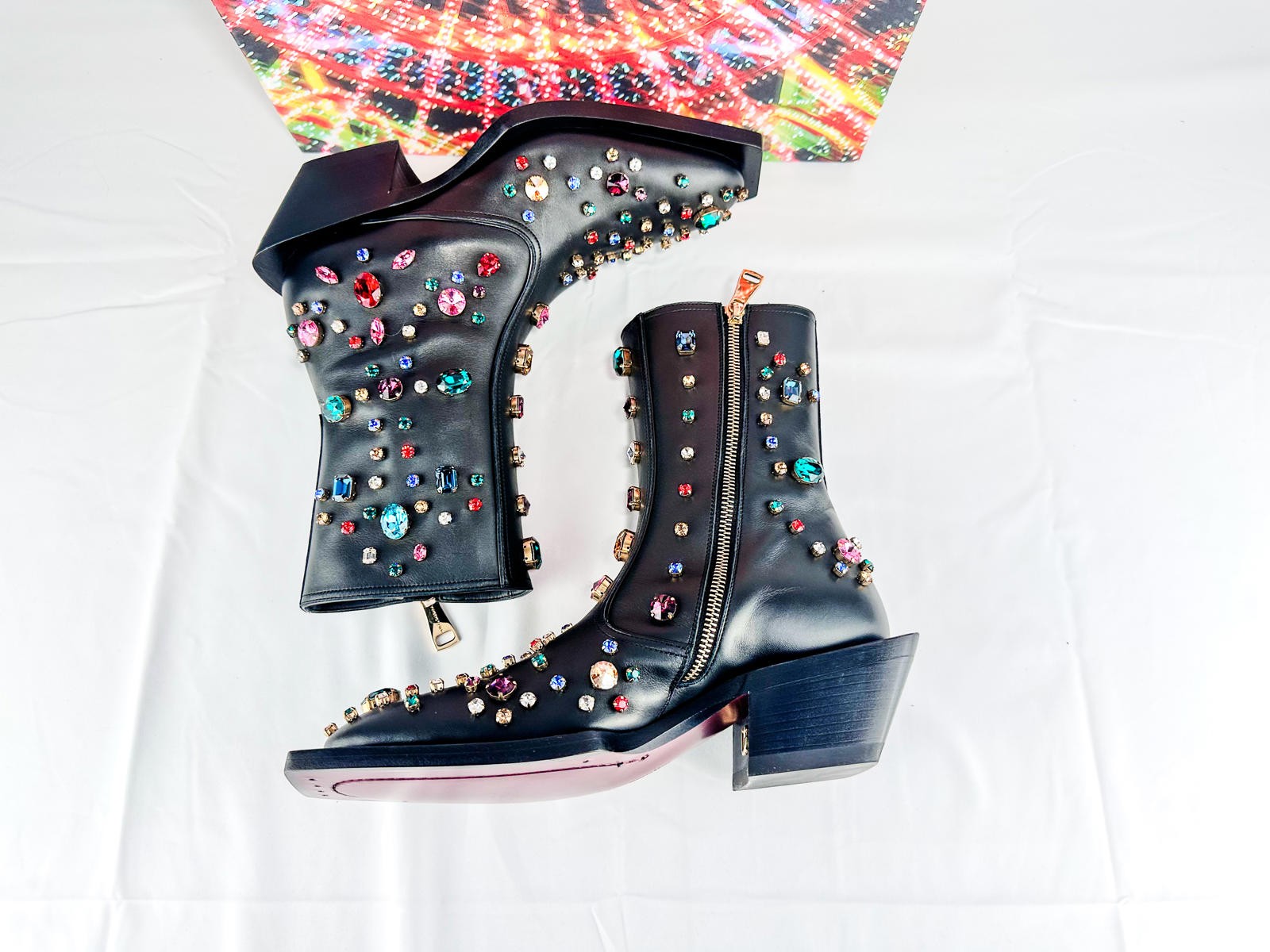 Dolce & Gabbana Crystal Western Cowboy Boots Black Leather Men E - photo 4