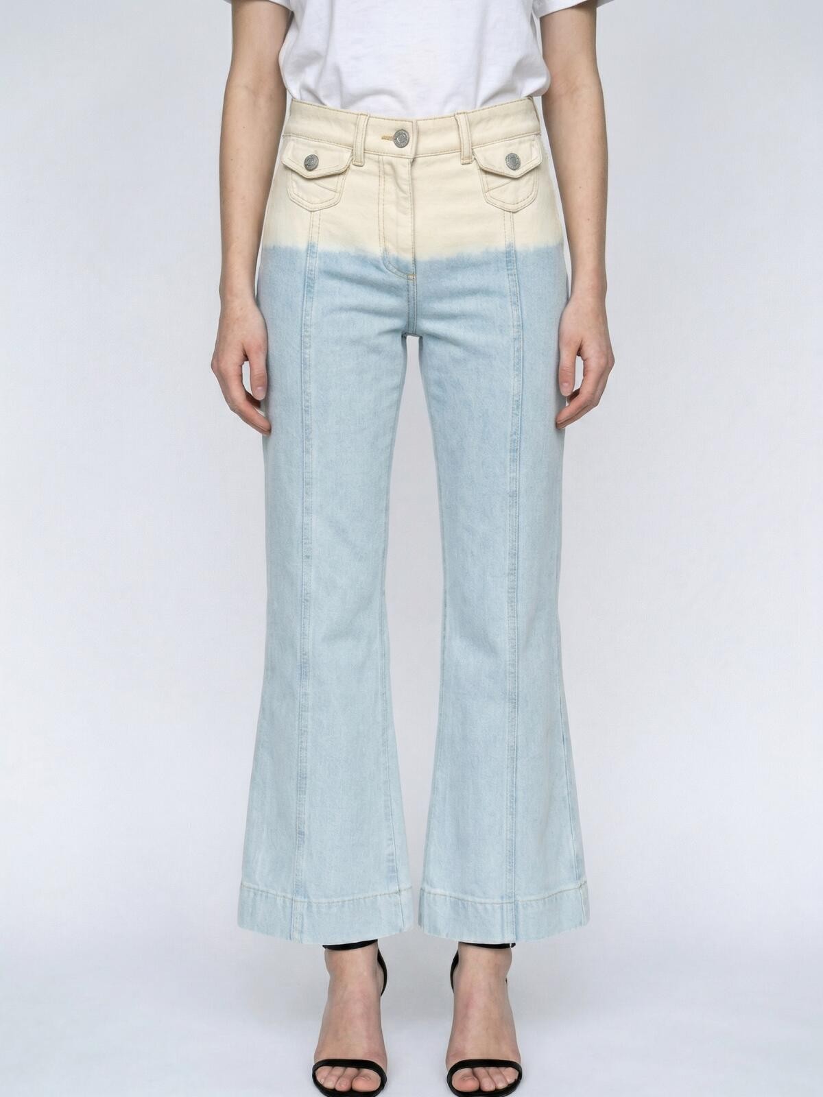 Ulla Johnson Dip-Bleach Wide Leg Cropped Jeans Blue Beige XS - N