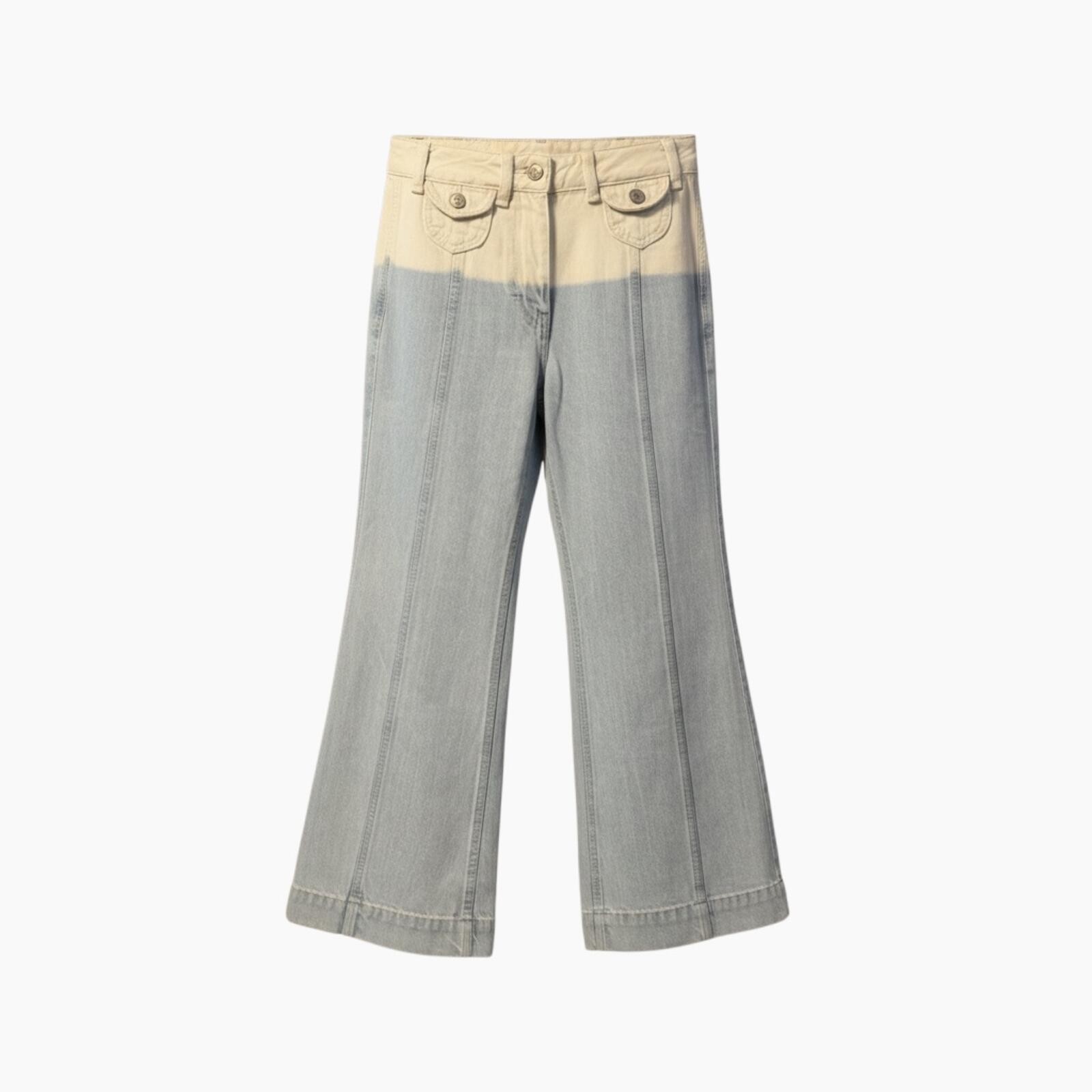 Ulla Johnson Dip-Bleach Wide Leg Cropped Jeans Blue Beige XS - N - photo 3