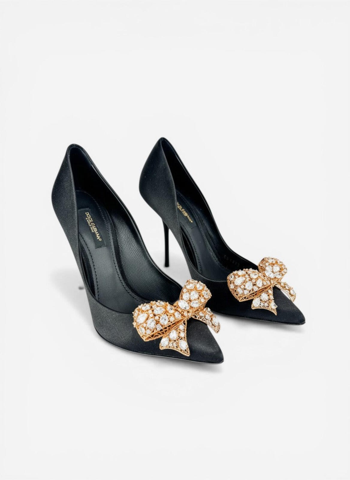 Dolce & Gabbana Crystal Bow Satin Pumps Black US 6.5