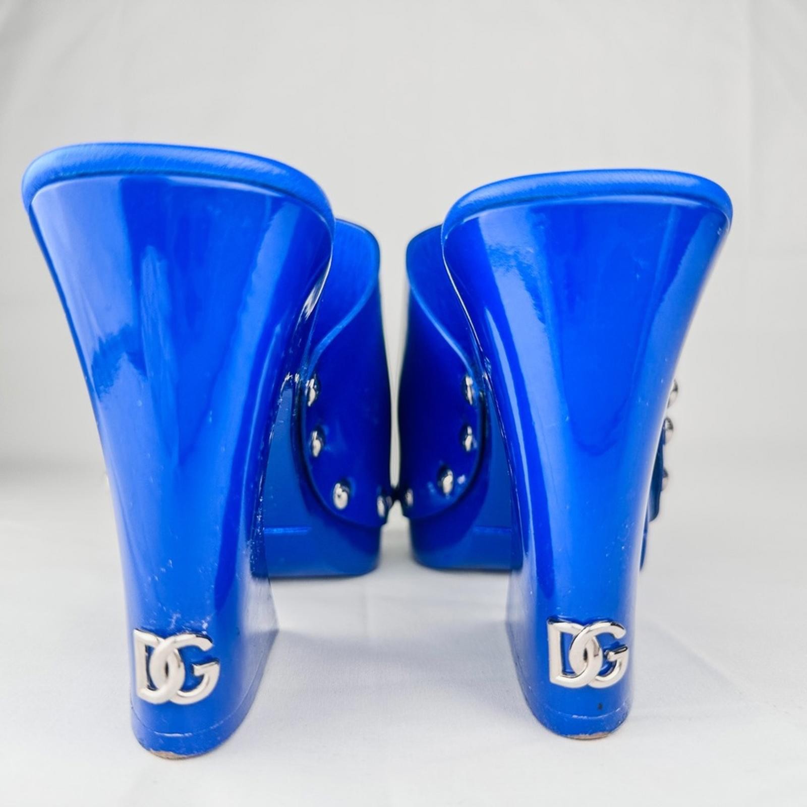 Dolce & Gabbana Blue Patent Leather Studded Platform Clog Mules - photo 2