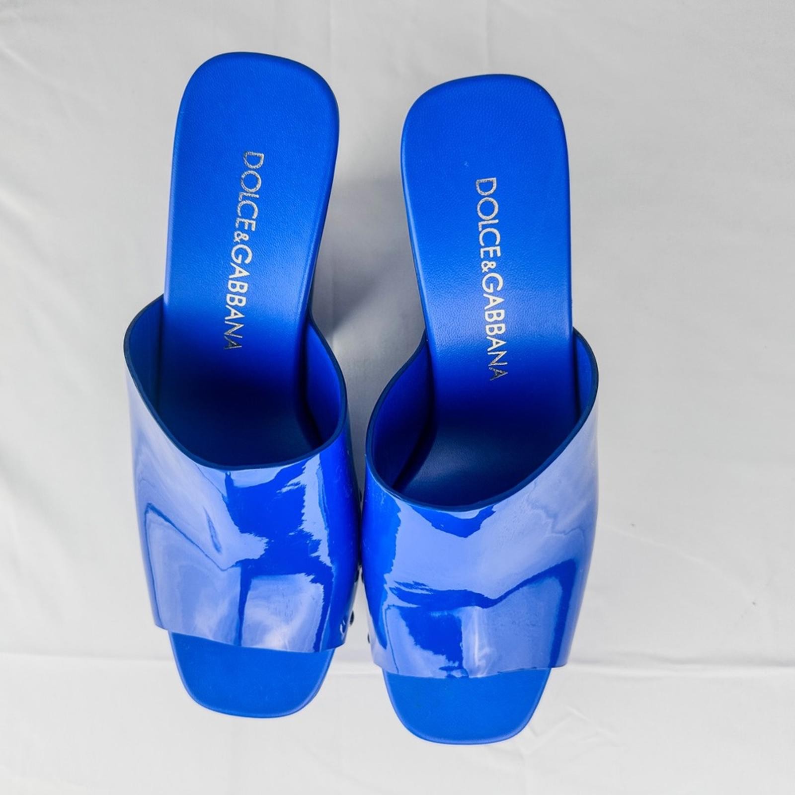 Dolce & Gabbana Blue Patent Leather Studded Platform Clog Mules - photo 3