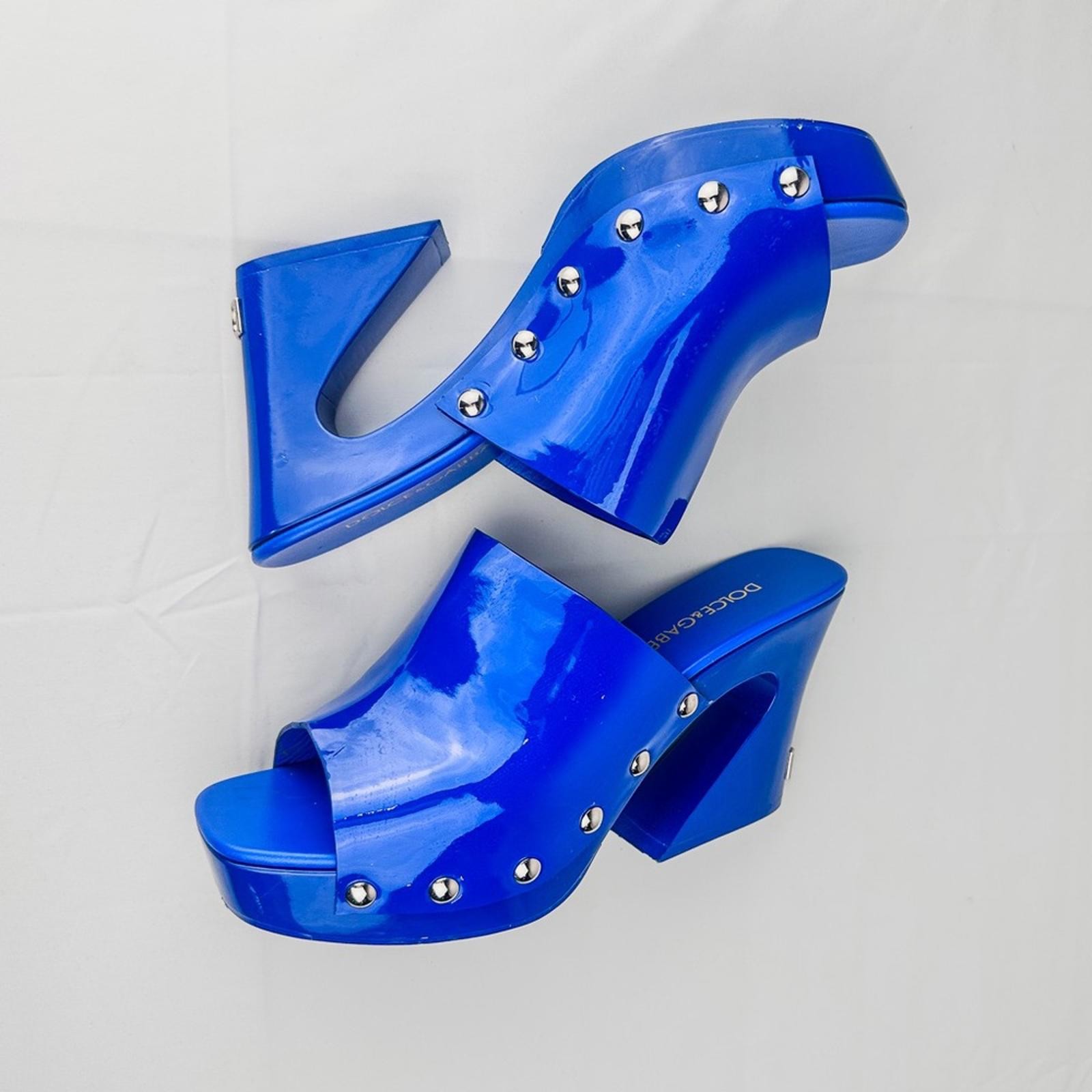 Dolce & Gabbana Blue Patent Leather Studded Platform Clog Mules - photo 5