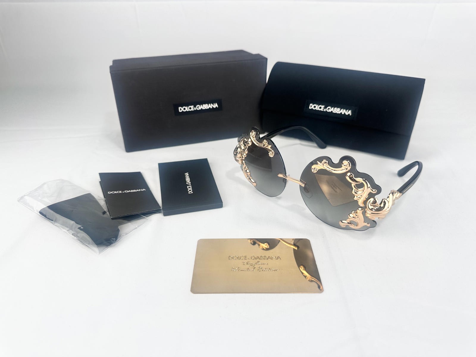 Dolce & Gabbana DG2195 Rimless Baroque Sunglasses Black Gold NWT - photo 2