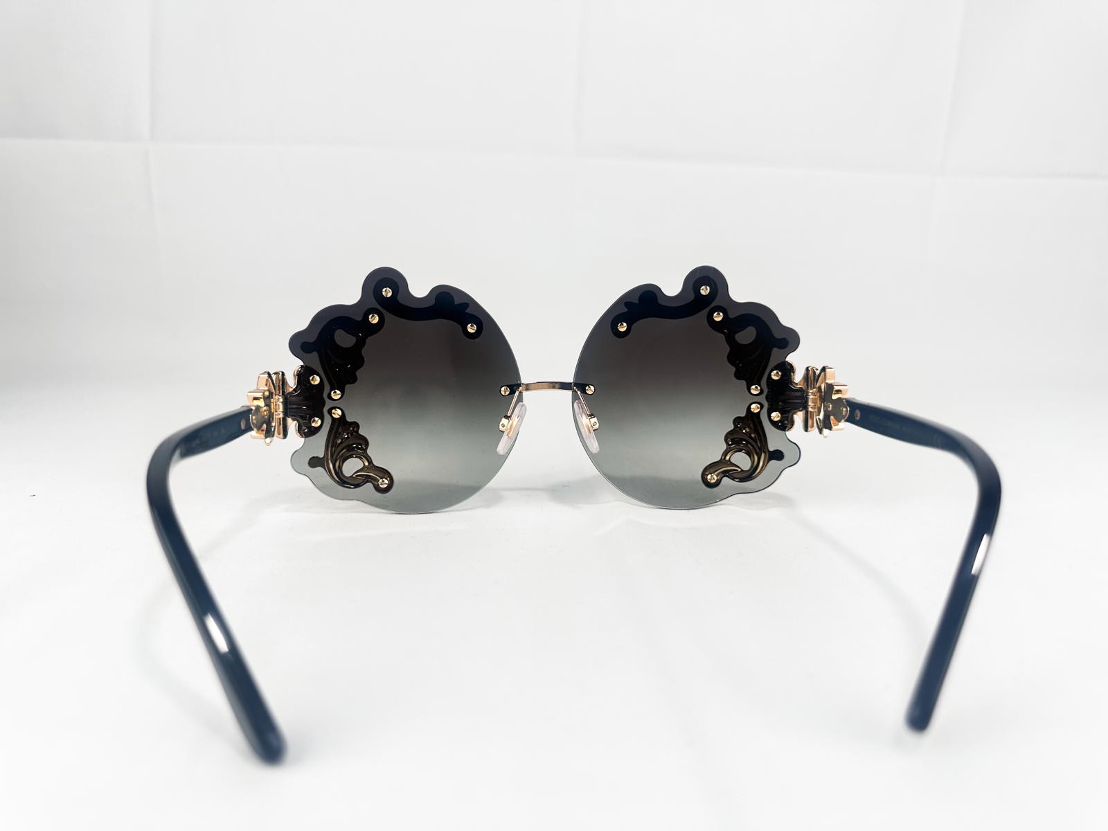 Dolce & Gabbana DG2195 Rimless Baroque Sunglasses Black Gold NWT - photo 5