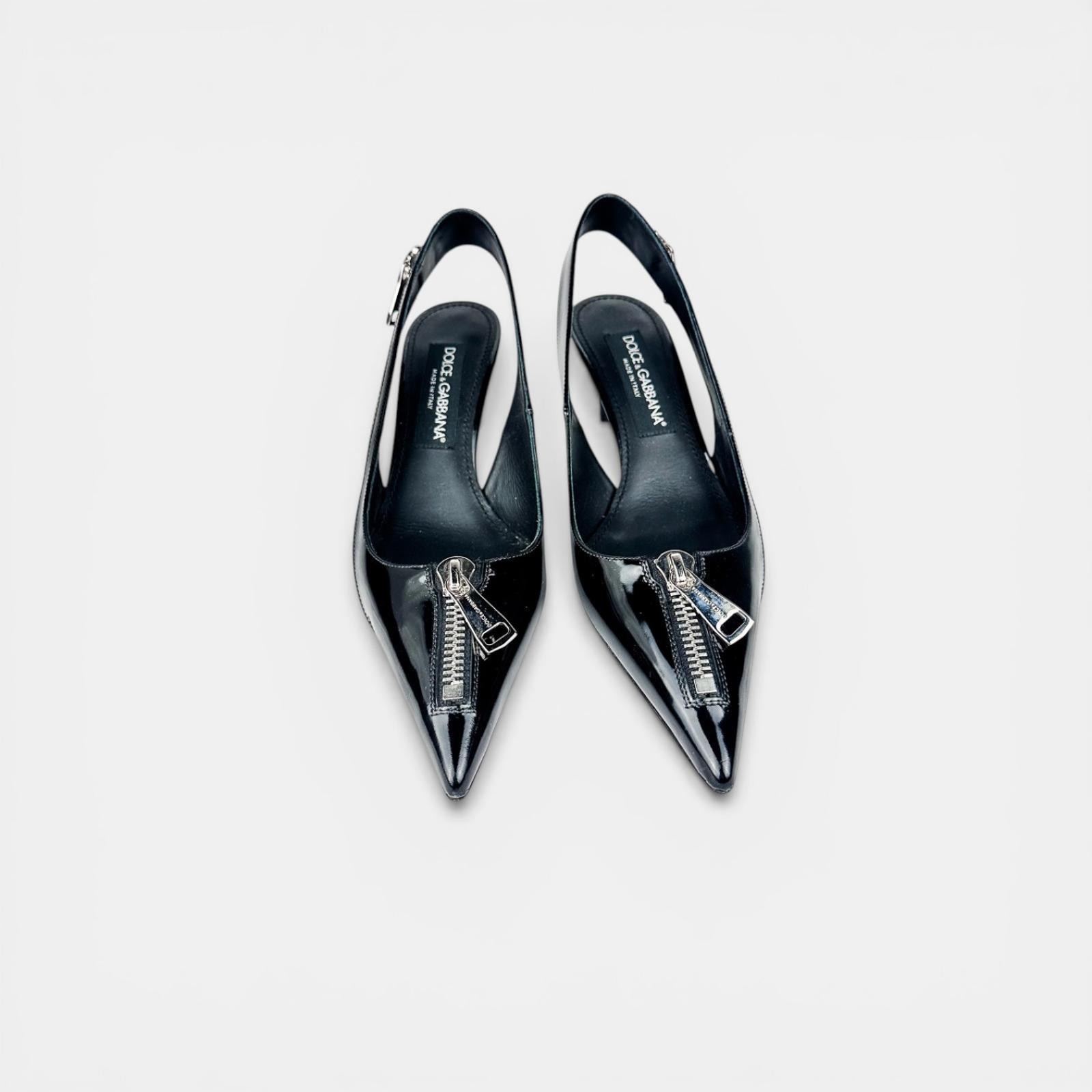 D&G Black Patent Pointed-Toe Slingback Heels - EU 39 - photo 2