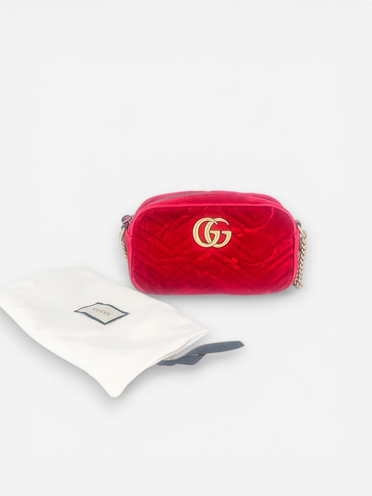 Gucci GG Marmont Red Velvet Camera Bag | Gold Hardware | New - photo 4