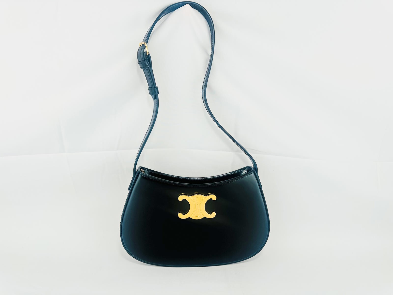 CELINE Medium Tilly Shoulder Bag Black Shiny Calfskin Triomphe