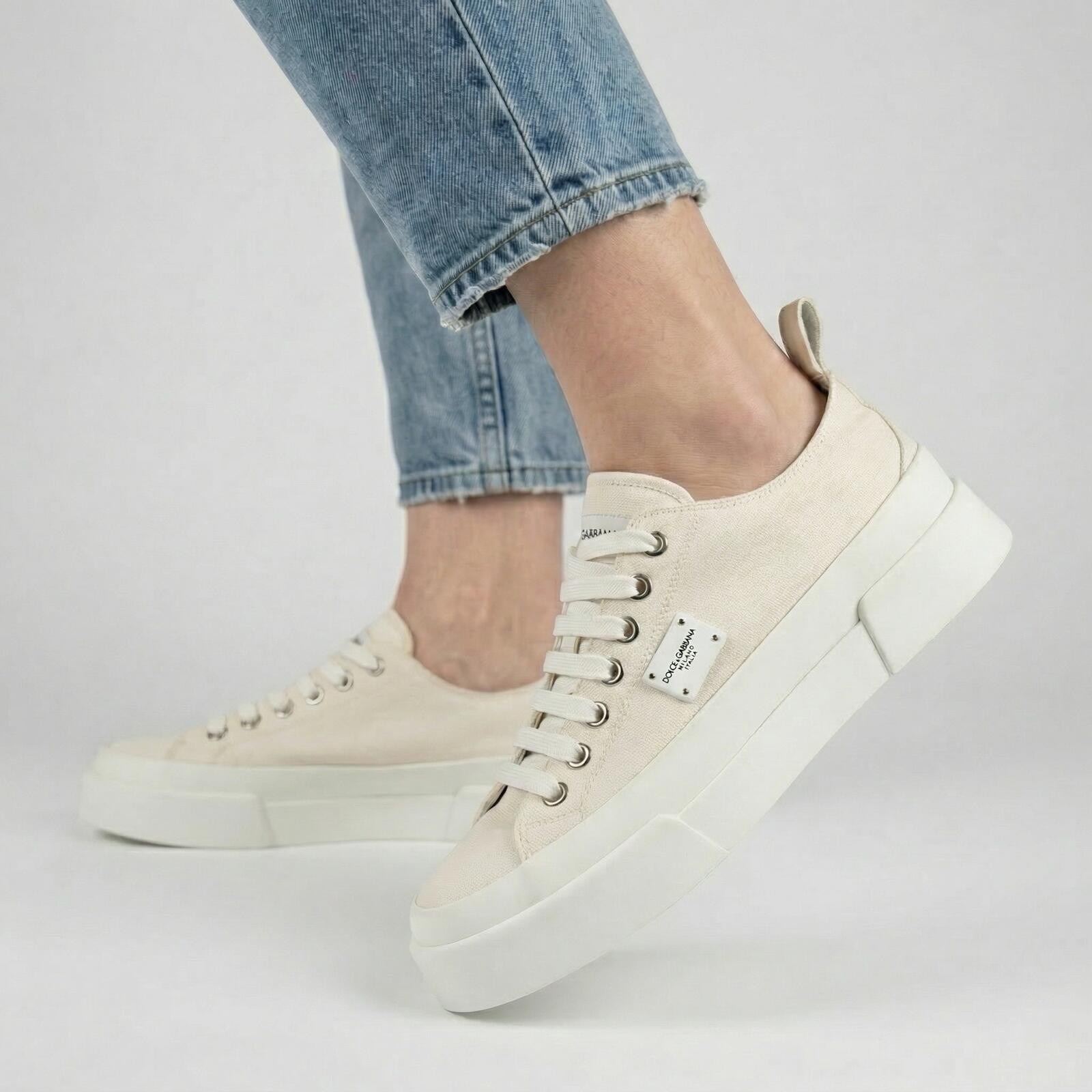 Dolce & Gabbana White Canvas Platform Low-Top Sneakers EU 40 / U