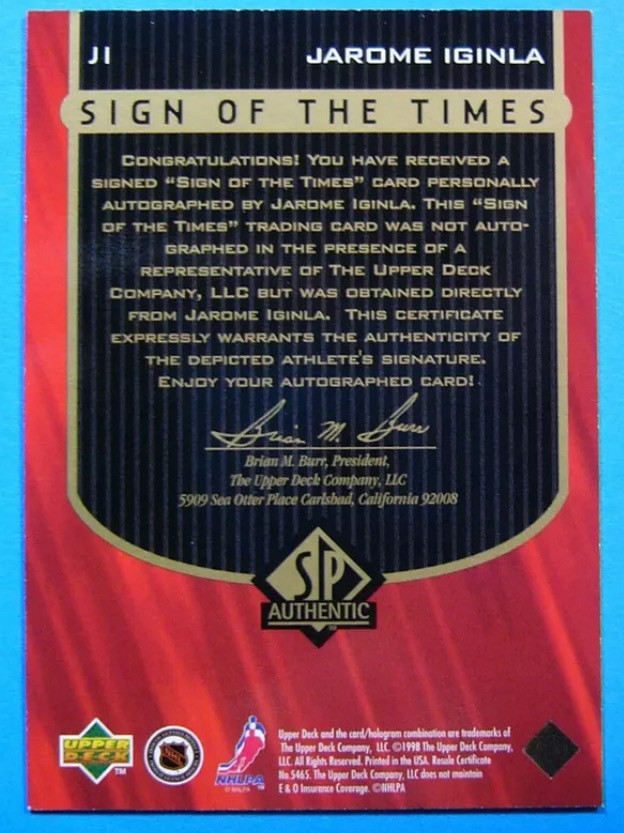 UPPER DECK SP JAROME IGINLA AUTOGRAPH - photo 2