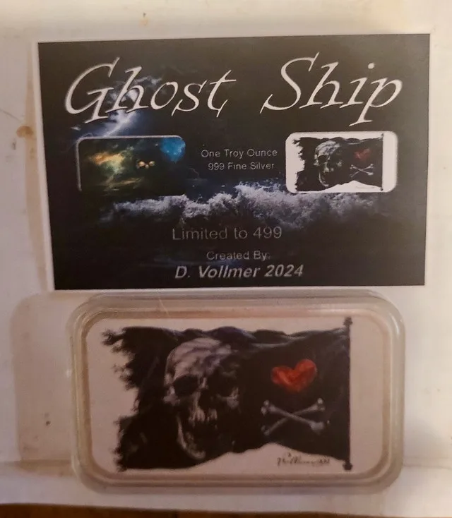 GHOST SHIP 1 oz Colorized Silver Bar USA 2024 thumbnail