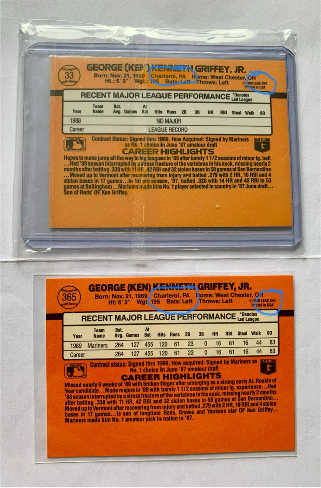 4 Ken Griffey Jr. (Donruss cards have errors. See pictures.) - photo 2