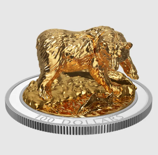 2017 Grizzly Bear Pure Silver Gold Plated Coin thumbnail