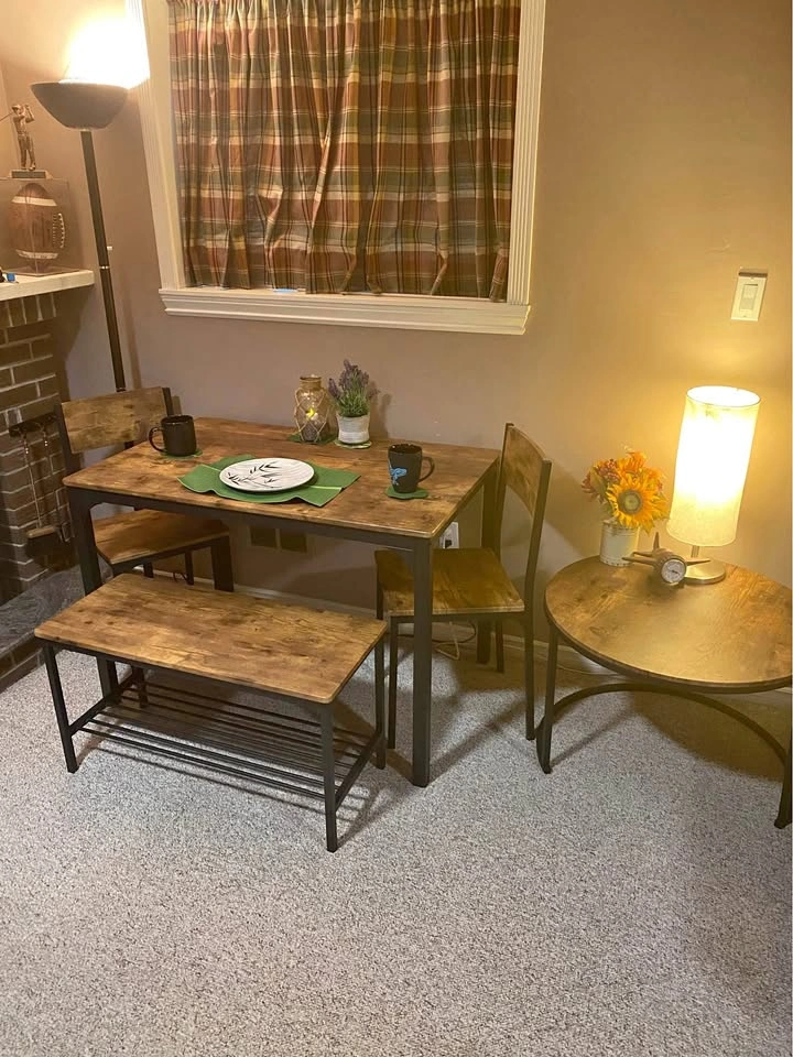 Dining Table Set with Bench & Side Table