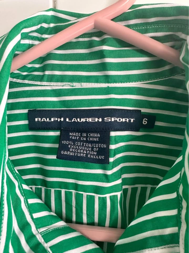 Ralph Lauren Sport Women’s Green Striped Shirt – Size 6 - photo 5