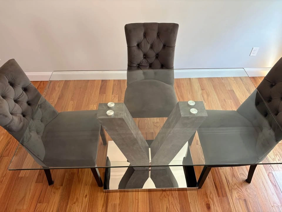 Modern Dining Set w/ Glass Table & 6 Chairs + Mirrored Dresser - photo 3