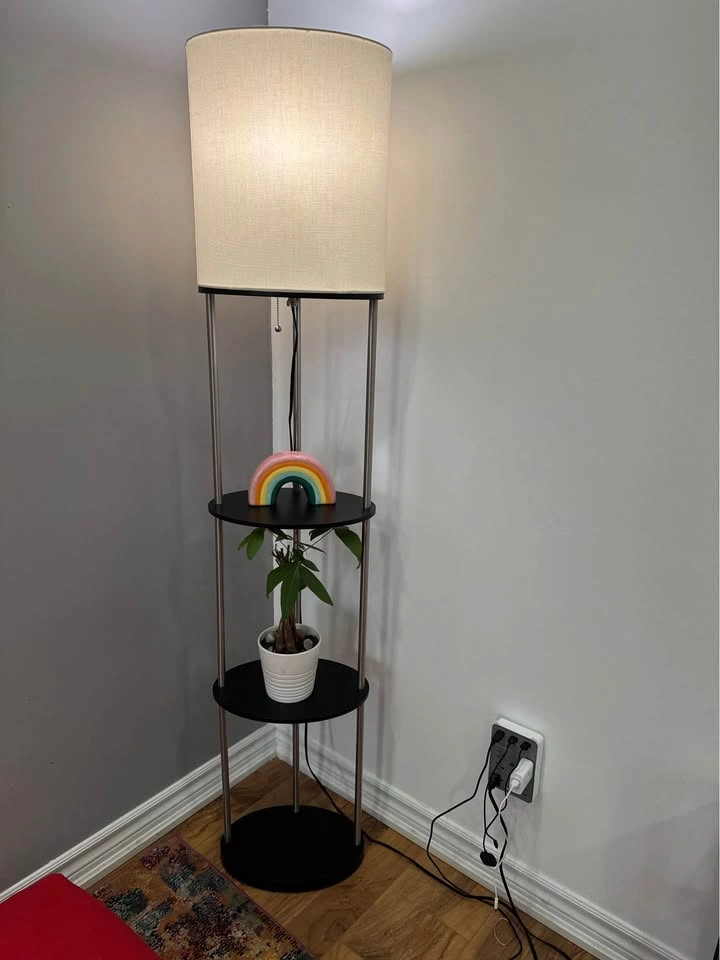 Black Shelf Floor Lamp with Drum Shade - photo 3