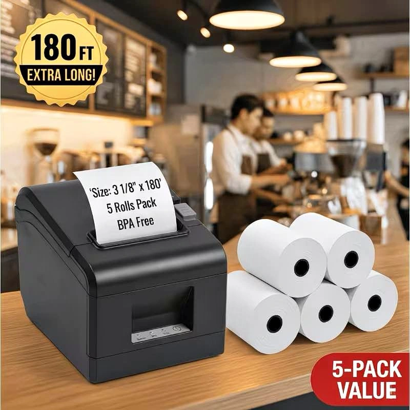 5 Rolls Thermal Paper Receipt Rolls - 3 1/8" x 180' BPA Free