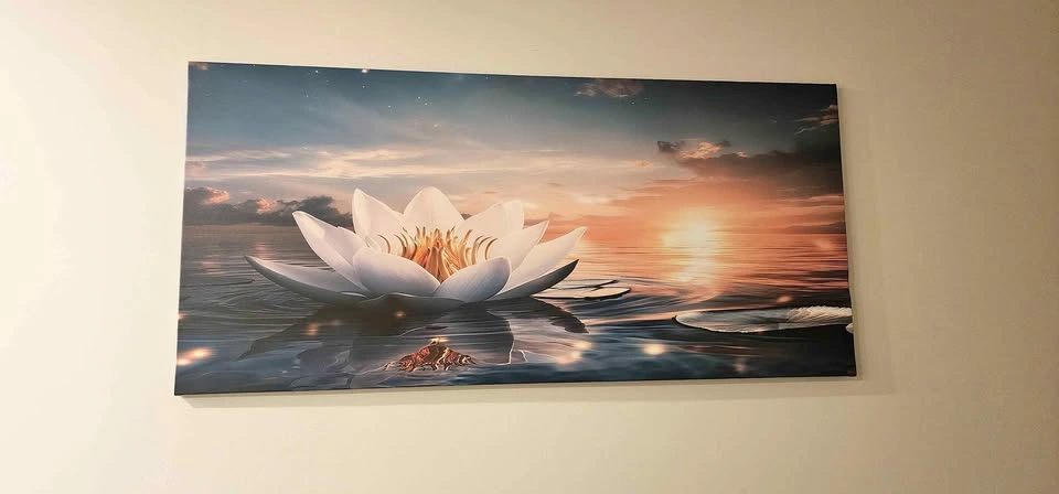 Serenity Bloom Wall Art - Lotus at Sunset - 52 x 24 inches