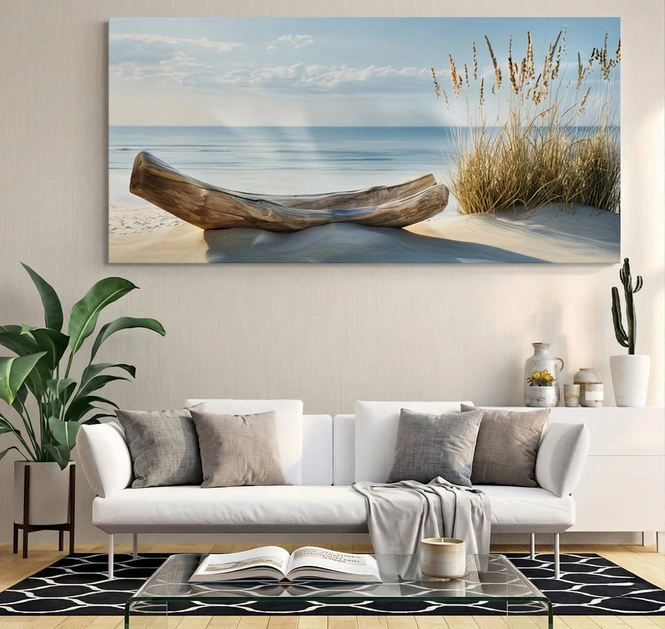 Massive 75" Coastal Driftwood & Ocean View Wall Art - Japandi St