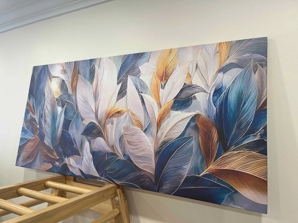 Premium Canvas Wall Art - Blue, White & Gold Leaf Design - photo 2