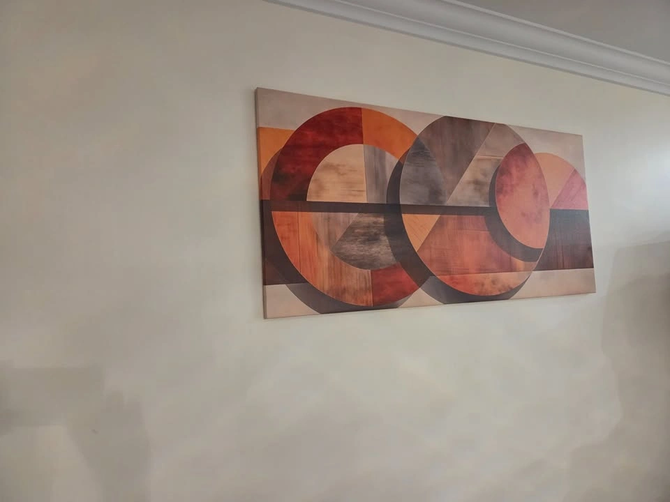 HUGE 52x24" Faux-Wood Geometric Abstract Canvas Art | Mid-Centur - photo 3
