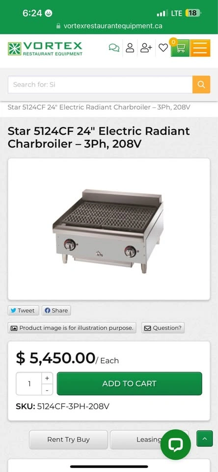 Star 5124CF 24" Electric Charbroiler - 3Ph, 208V - NEW - photo 2
