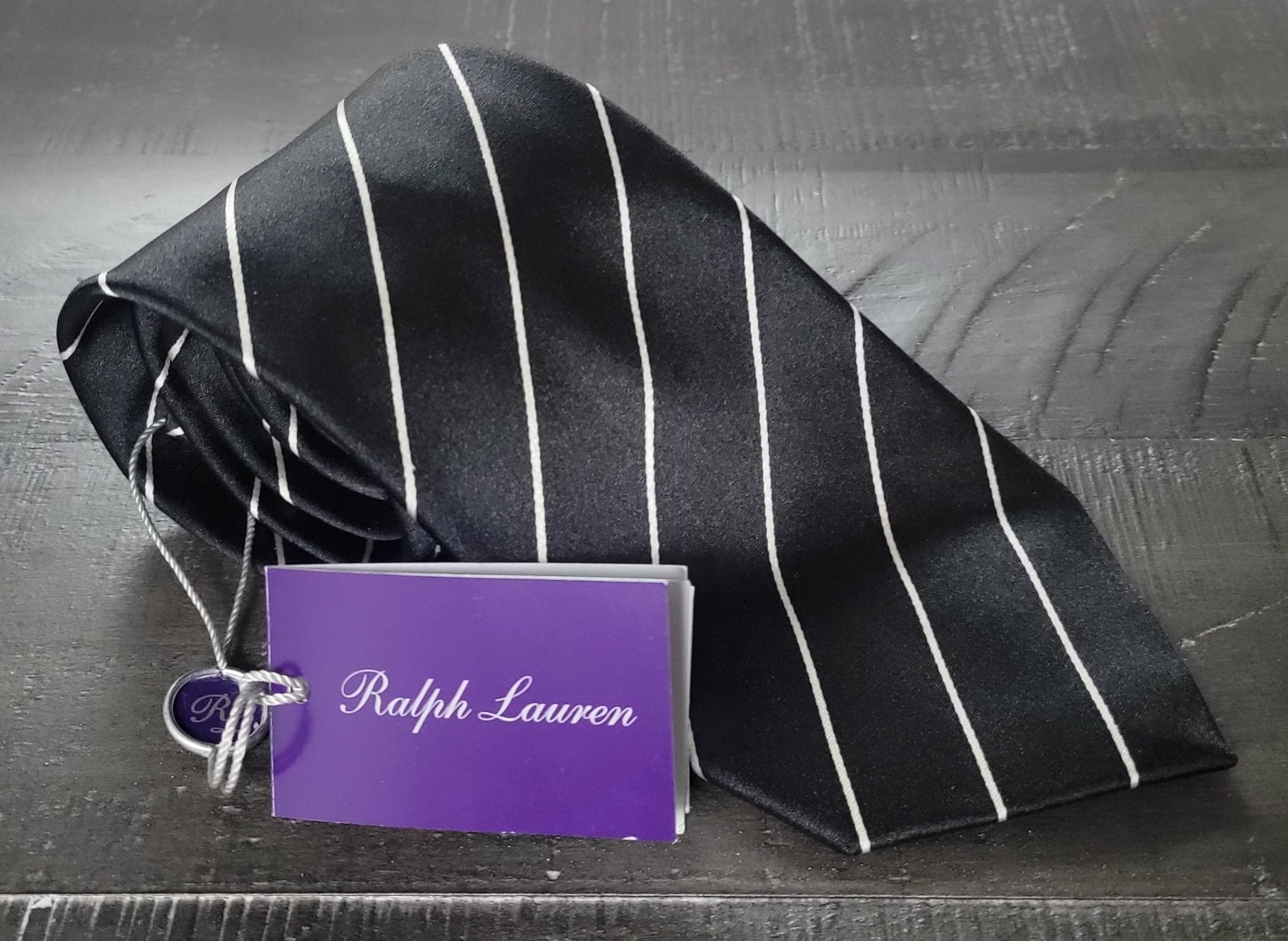 NWT Purple Label Ralph Lauren Tie Black Italy Silk Handmade