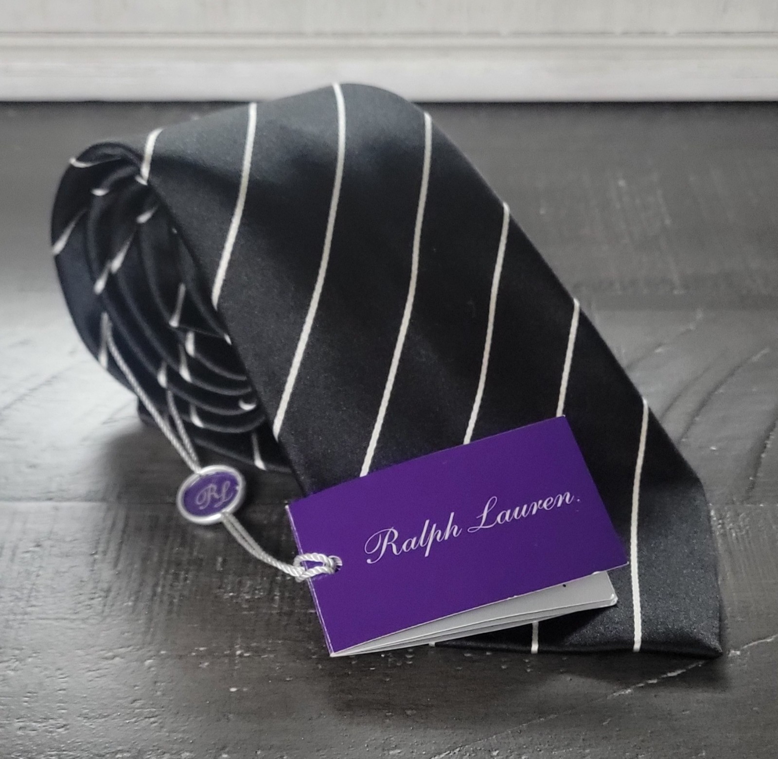 NWT Purple Label Ralph Lauren Tie Black Italy Silk Handmade - photo 2