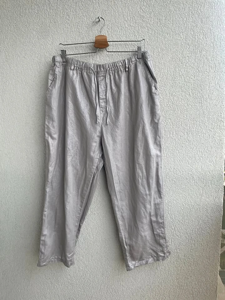 Linen+cotton Pants, Size 2X, Silver Gray Pull-On Trousers