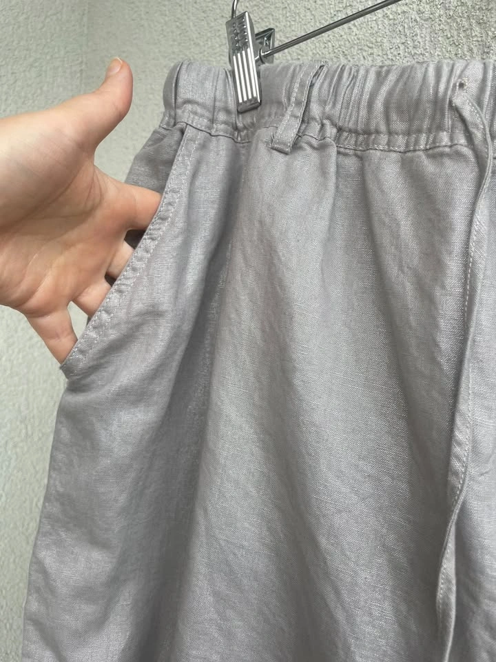 Linen+cotton Pants, Size 2X, Silver Gray Pull-On Trousers - photo 3